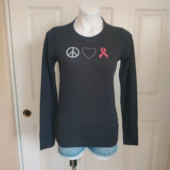 Share the Care "Peace Love Cure" Long Sleeve Ribbed Shirt sz M - Picture 1 of 7